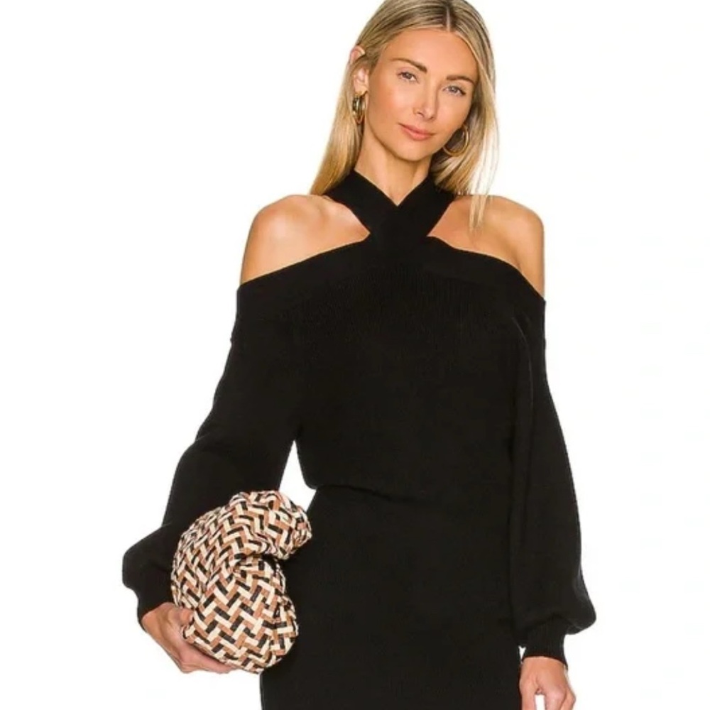 Line and Dot Elegant Black Off-Shoulder Sweater